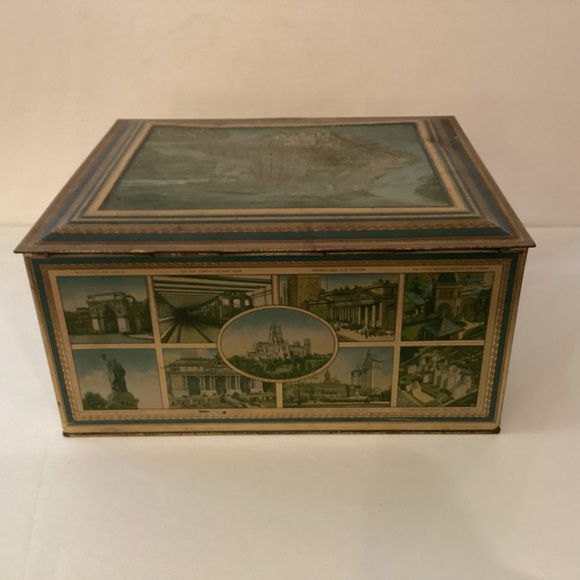 Vintage 1930’s Biscuit Tin Aeroplane View Of Manhattan Island hinged box - Picture 6 of 12